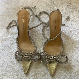 Public Desire Cinderella Pointed Toe Double Bow Crystal Heel Wrap Clear